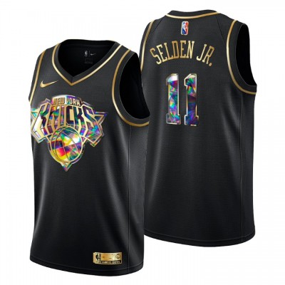 New York Knicks #11 Wayne Selden Jr. Men's Golden Edition Diamond Logo 202122 Swingman Jersey - Black Men's